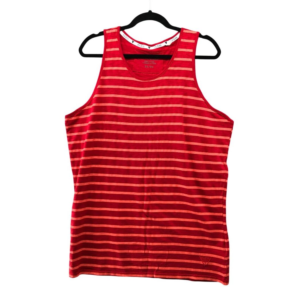 Guess Tank Top Mens‎ XL Red Pink Striped Cotton